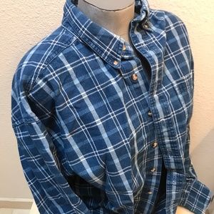 Mens Heavyweight Sun River Button Down Shirt Large. Plaid Pattern, blues.... EUC